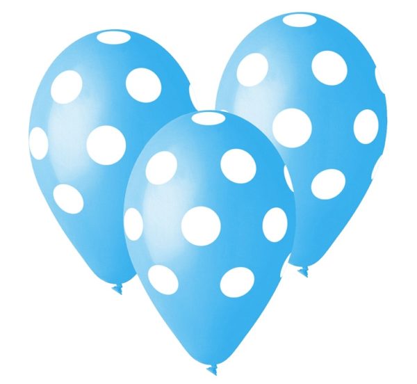 balony błękitne w białe grochy, 30 cm
