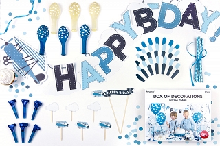 zestaw dekoracji na urodziny chłopca, samolot, samolocik, niebieska dekoracja