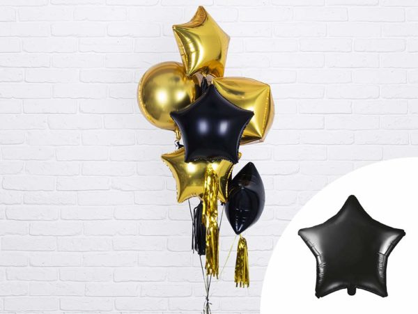 balon foliowy gwiazdka, czarny, złoty 48 cm, balony i dekoracje balonowe, balonowe bukiety, balony z helem