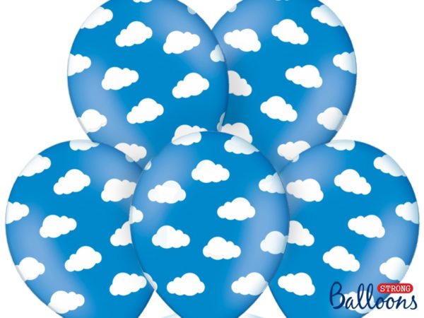 balony niebieskie pastelowe w białe chmurki 30 cm