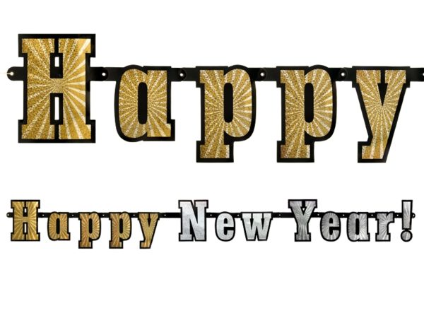 baner happy new year, dekoracyjny baner noworoczny, holograficzny baner na Sylwestra, karnawał