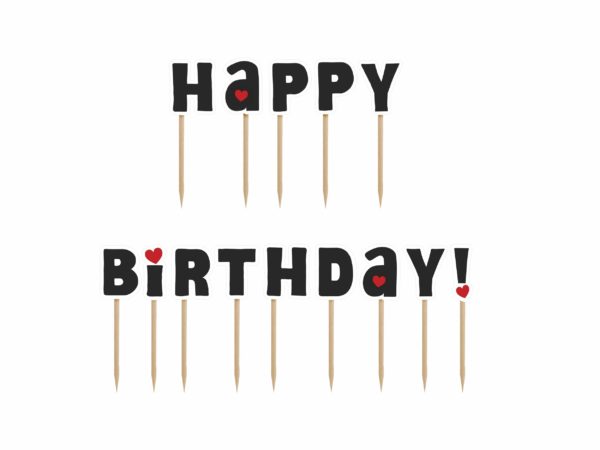 urodzinowe literki na piku happy birthday czarne, dekoracje tortu urodzinowego