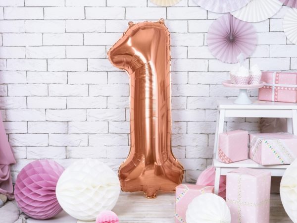 balon cyfra foliowa 1, balon cyfra 86 cm różowe złoto, dekoracje na imprezę różowe złoto,balony urodzinowe cyfry golden rose, balony na imprezy,