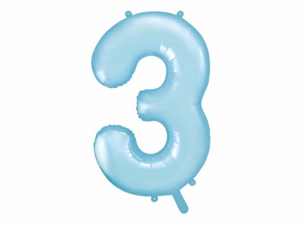 balon cyfra foliowa 3, niebieski balon cyfra 3, błękitne dekoracje na imprezę, niebieskie i błękitne balony urodzinowe cyfry, balony na imprezy, 86 cm,
