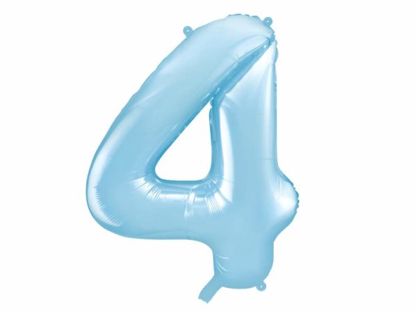 balon cyfra foliowa 4, niebieski balon cyfra 4, dekoracje błękitne na imprezę, niebieskie i błękitne balony urodzinowe cyfry, balony na imprezy, 86 cm,