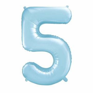 balon cyfra foliowa 5, dekoracje błękitne na imprezę, niebieski balon cyfra 5, niebieskie i błękitne balony urodzinowe cyfry, balony na imprezy, 86 cm,