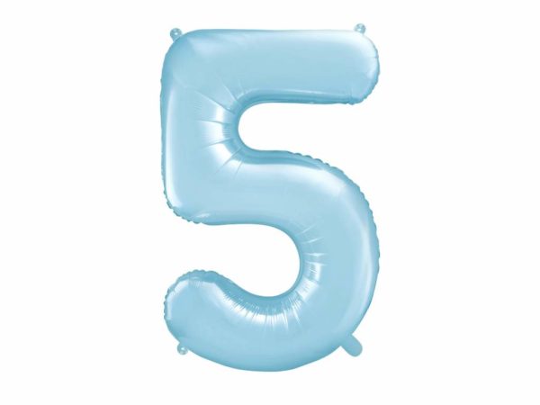 balon cyfra foliowa 5, dekoracje błękitne na imprezę, niebieski balon cyfra 5, niebieskie i błękitne balony urodzinowe cyfry, balony na imprezy, 86 cm,