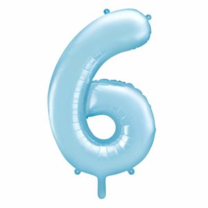balon cyfra foliowa 6, niebieski balon cyfra 6, niebieskie i błękitne balony urodzinowe cyfry, balony na imprezy, dekoracje błękitne na imprezę, 86 cm,