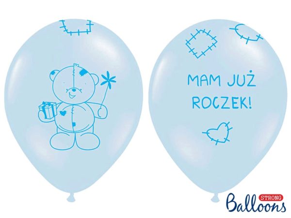 balon na roczek dla chłopca, balon niebieski z misiem, niebieskie balony na roczek
