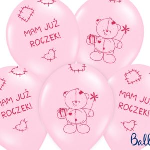 balon na roczek dla dziewczynki, balon różowy z misiem