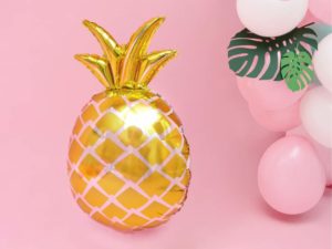 balon złoty ananas, dekoracje na egzotyczne przyjęcia, egzotyczne dekoracje na imprezy, dekoracje Hawaii