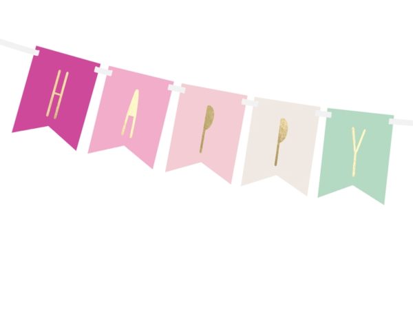 baner happy birthday różowy, baner urodzinowy ,baner na urodziny dla dziewczynki, dekoracje urodzinowe, dekoracje na impreze