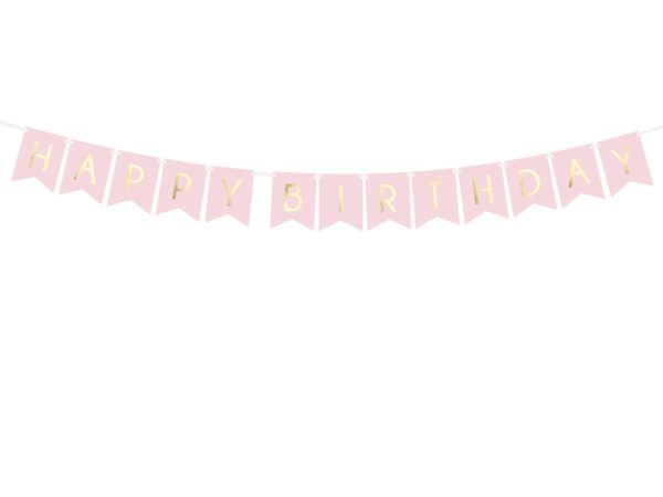 baner happy birthday różowy, baner urodzinowy , pudrowy róż baner na urodziny, dekoracje urodzinowe, dekoracje na impreze