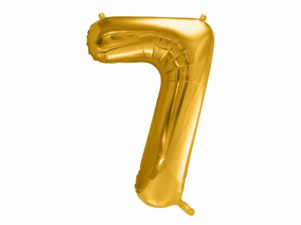 dekoracje złote na imprezę, złoty balon cyfra 7, balon cyfra foliowa 7, złote balony urodzinowe cyfry, balony na imprezy, 86 cm,