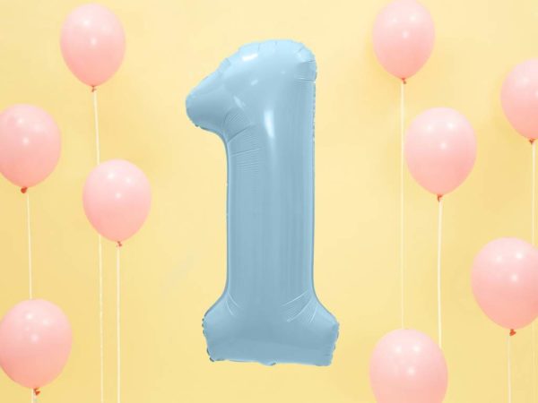niebieski balon cyfra 1, niebieskie i błękitne balony urodzinowe cyfry, dekoracje błękitne na imprezę, balon cyfra foliowa 1, balony na imprezy, 86 cm,