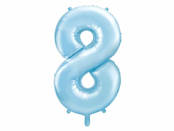 niebieski balon cyfra 8, balon cyfra foliowa 8, dekoracje błękitne na imprezę, niebieskie i błękitne balony urodzinowe cyfry, balony na imprezy, 86 cm,