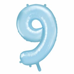 niebieski balon cyfra 9, dekoracje błękitne na imprezę, balon cyfra foliowa 9, niebieskie i błękitne balony urodzinowe cyfry, balony na imprezy, 86 cm,