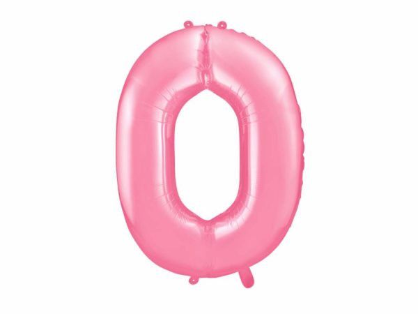 różowy balon cyfra 0, balon cyfra foliowa 0, różowe dekoracje na imprezę, jasno różowe balony urodzinowe cyfry, balony na imprezy, 86 cm,