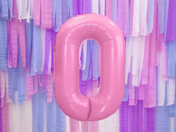różowy balon cyfra 0, balon cyfra foliowa 0, różowe dekoracje na imprezę, różowe balony urodzinowe cyfry, balony na imprezy, 86 cm,