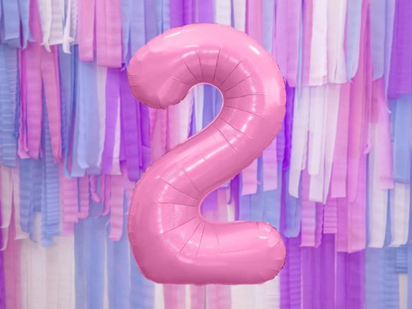 różowy balon cyfra 2, balon cyfra foliowa 2, różowe dekoracje na imprezę, różowe balony urodzinowe cyfry, balony na imprezy, 86 cm,