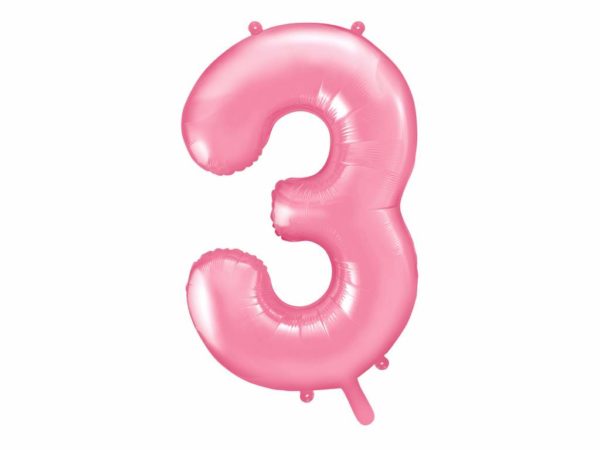 różowy balon cyfra 3, balon cyfra foliowa 3, różowe dekoracje na imprezę, różowe balony urodzinowe cyfry, balony na imprezy, 86 cm,