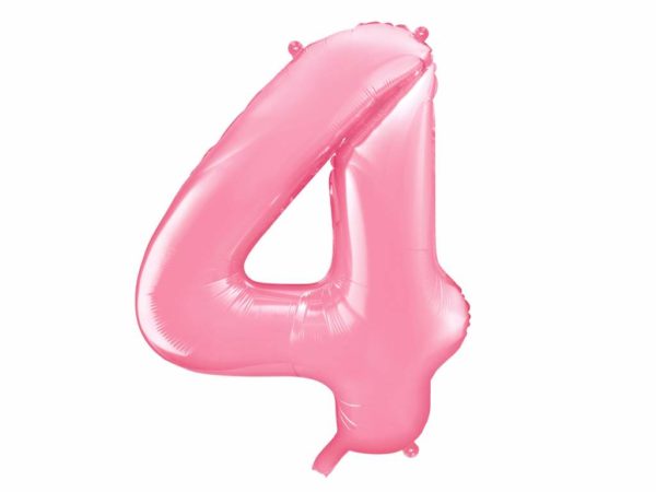 różowy balon cyfra 4, balon cyfra foliowa 4, różowe dekoracje na imprezę, jasno różowe balony urodzinowe cyfry, balony na imprezy, 86 cm,