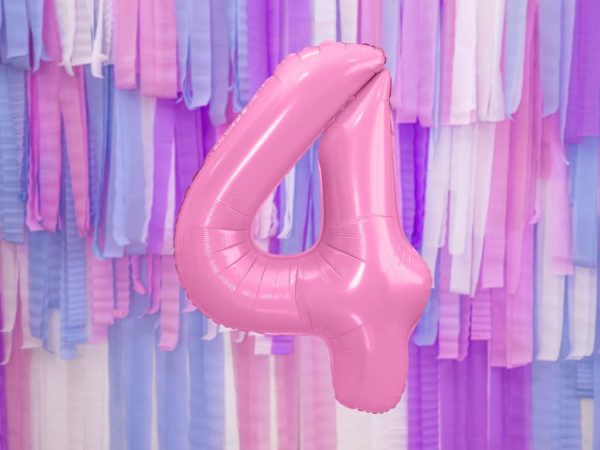 różowy balon cyfra 4, balon cyfra foliowa 4, różowe dekoracje na imprezę, różowe balony urodzinowe cyfry, balony na imprezy, 86 cm,