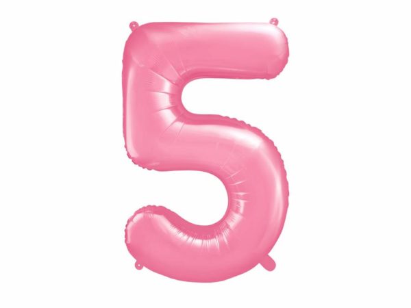 różowy balon cyfra 5, balon cyfra foliowa 5, różowe dekoracje na imprezę, różowe balony urodzinowe cyfry, balony na imprezy, 86 cm,