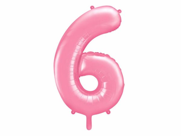 różowy balon cyfra 6, balon cyfra foliowa 6, różowe dekoracje na imprezę, jasno różowe balony urodzinowe cyfry, balony na imprezy, 86 cm,