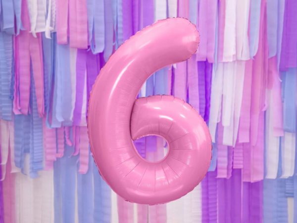 różowy balon cyfra 6, balon cyfra foliowa 6, różowe dekoracje na imprezę, różowe balony urodzinowe cyfry, balony na imprezy, 86 cm,