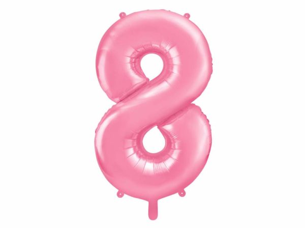 różowy balon cyfra 8, balon cyfra foliowa 8, różowe dekoracje na imprezę, jasno różowe balony urodzinowe cyfry, balony na imprezy, 86 cm,