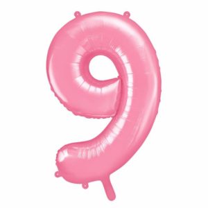 różowy balon cyfra 9, balon cyfra foliowa 9, różowe dekoracje na imprezę, różowe balony urodzinowe cyfry, balony na imprezy, 86 cm,