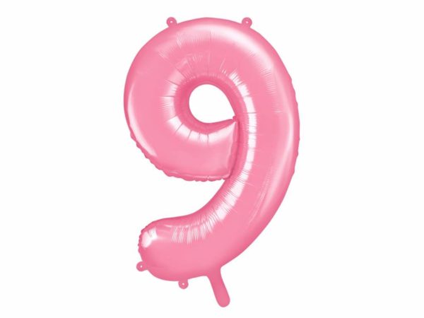 różowy balon cyfra 9, balon cyfra foliowa 9, różowe dekoracje na imprezę, różowe balony urodzinowe cyfry, balony na imprezy, 86 cm,