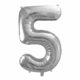 srebrny balon cyfra 5, balon cyfra foliowa 5, srebrne dekoracje na imprezę, srebrne balony urodzinowe cyfry, balony na imprezy, 86 cm,