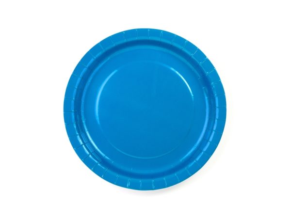 talerzyki papierowe, niebieskie talerzyki papierowe, talerzyki na impreze, niebieskie talerzyki na impreze