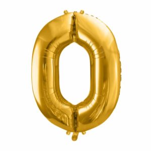 złote balony urodzinowe cyfry, balon cyfra foliowa zero, złoty balon cyfra 86 cm, balony na imprezy, dekoracje złote na imprezę