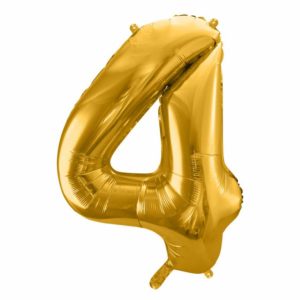 złoty balon cyfra 4, balon cyfra foliowa 4, balony na imprezy, dekoracje złote na imprezę, złote balony urodzinowe cyfry, 86 cm,