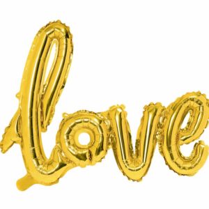złoty balon napis love, dekoracje złote na imprezę, balon napis foliowy love, złote balony ślubne napisy, balony na imprezy,