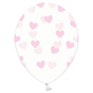 balon transparentny w jasno różowe serduszka, przezroczysty balon w różowe serduszka, dekoracje jasny róż