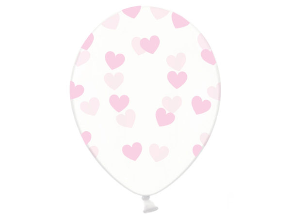 balon transparentny w jasno różowe serduszka, przezroczysty balon w różowe serduszka, dekoracje jasny róż