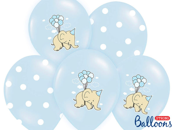 balony błękitne ze słonikiem, balony z helem dla malucha, balony na Roczek, Chrzciny, urodzinki