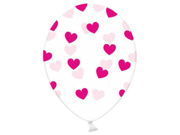 balony przezroczyste w serduszka, transparentne balony crystal w ciemno różowe serduszka