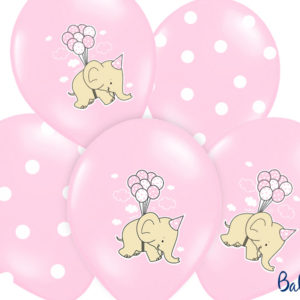 balony różowe ze słonikiem, balony na Roczek, balony z helem dla malucha, Chrzciny, urodzinki