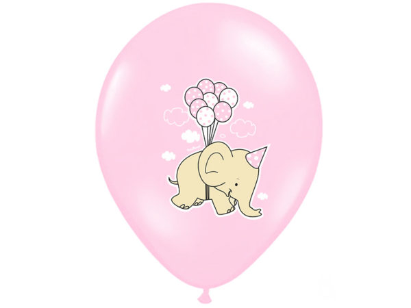 balony różowe ze słonikiem, balony na Roczek, balony z helem dla malucha, Chrzciny, urodzinki dziewczynki