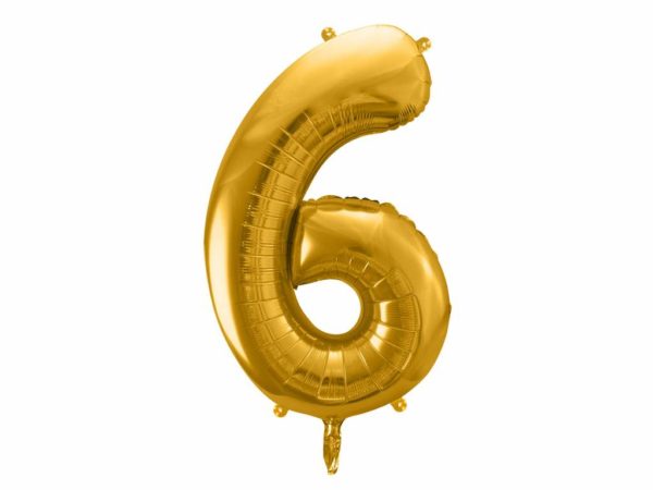 złoty balon cyfra 6, balon cyfra foliowa 6, dekoracje złote na imprezę, złote balony urodzinowe cyfry, balony na imprezy, 86 cm,