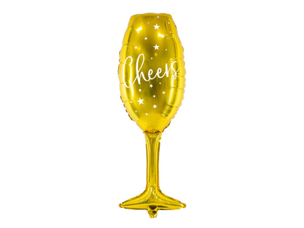 balon foliowy kieliszek, balon foliowy szampanówka, złoty balon na sylwestra, balony na nowy rok, balon złoty kieliszek do szampana