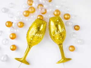 balon foliowy szampanówka, złoty balon na sylwestra, balony na nowy rok, balon złoty kieliszek do szampana,balon foliowy kieliszek