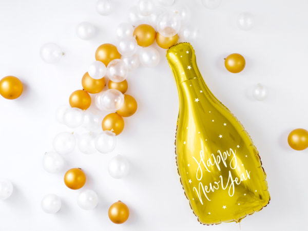 balon złota butelka szampana, balon foliowy szampan, balon foliowy butelka szapmana, złoty balon na sylwestra, balony na nowy rok,