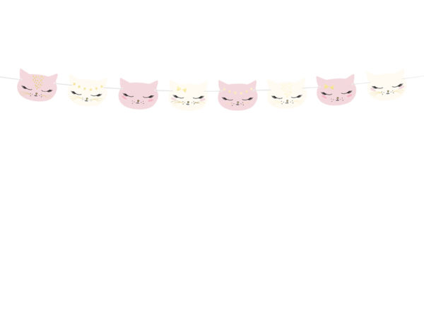 girlanda urodzinowa różowe kotki, girlanda na urodziny kotek, girlanda kotek, dekoracje urodzinowe kotki