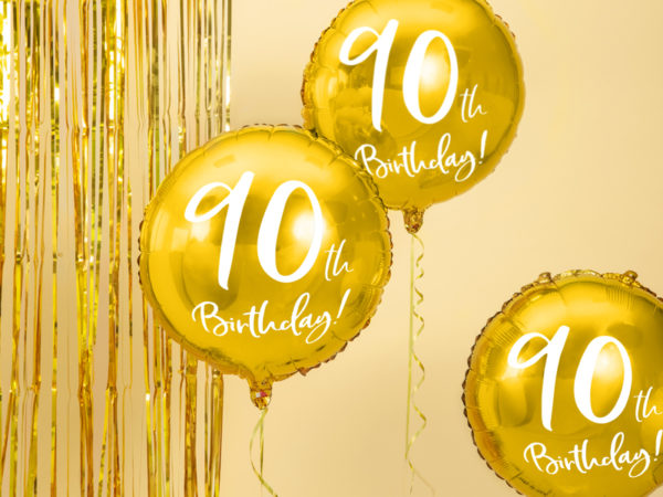 złoty balon cyfra 90, złoty balon na 90 urodziny, balony na 90tke